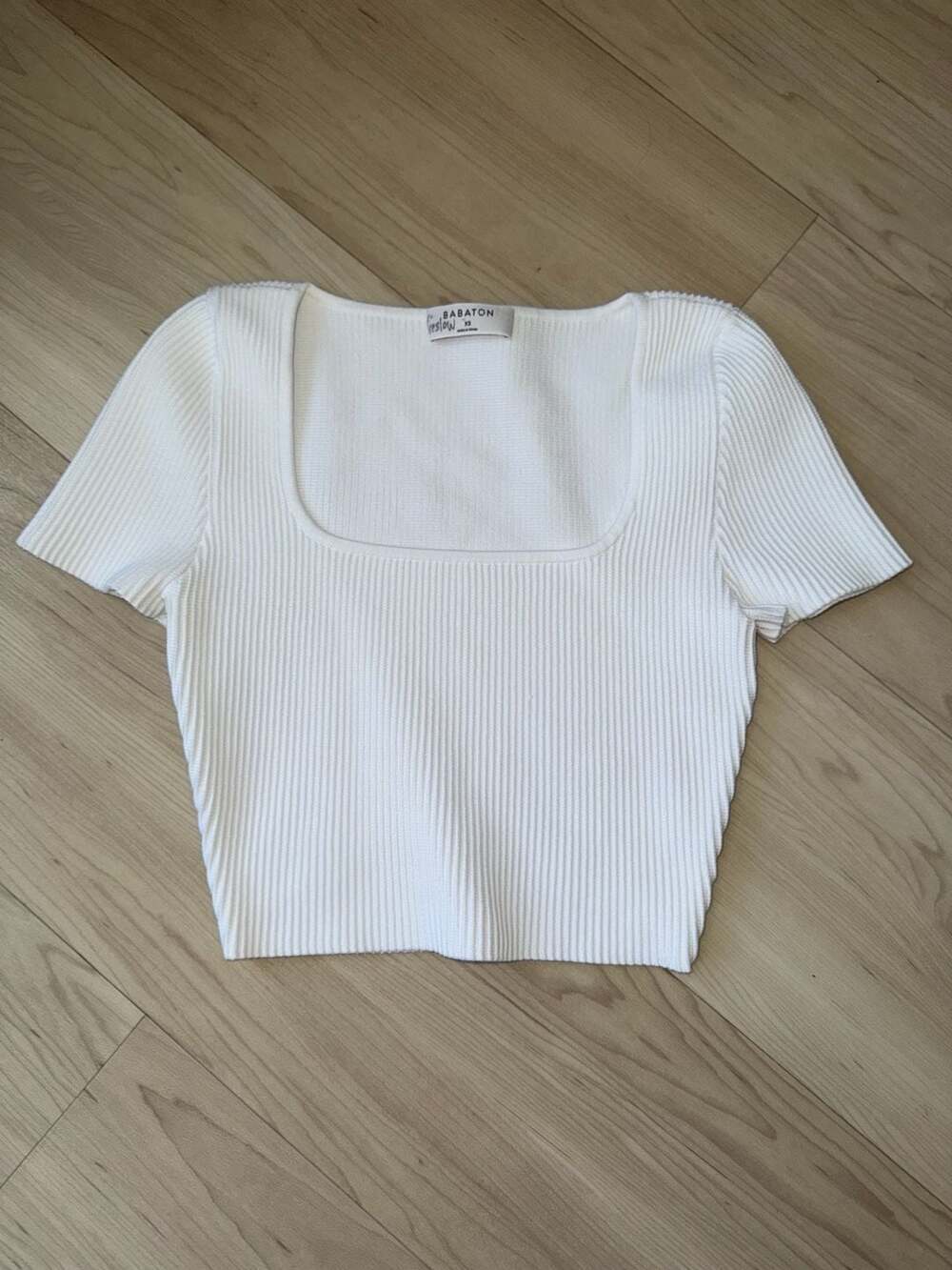 Babaton Reslow Ribbed Square Neck Crop Top White Size XS